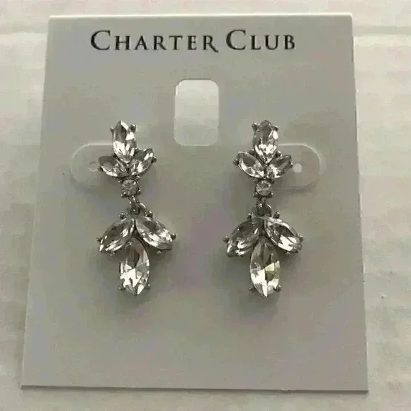 Charter Club new Silver Tone Crystal Drop Earrings - Picture 3 of 8